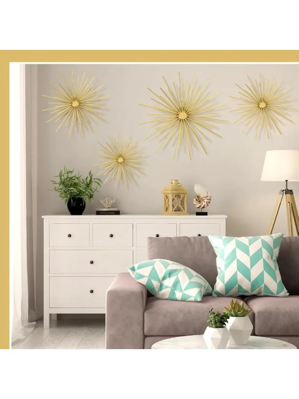 4 Pcs Gold Metal Starburst Wall Art - 3D Spike Decor for Modern Living Room